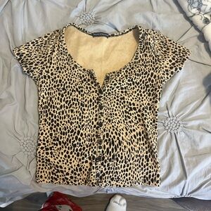 Brandy Melville Tan and Black Leopard Print Top